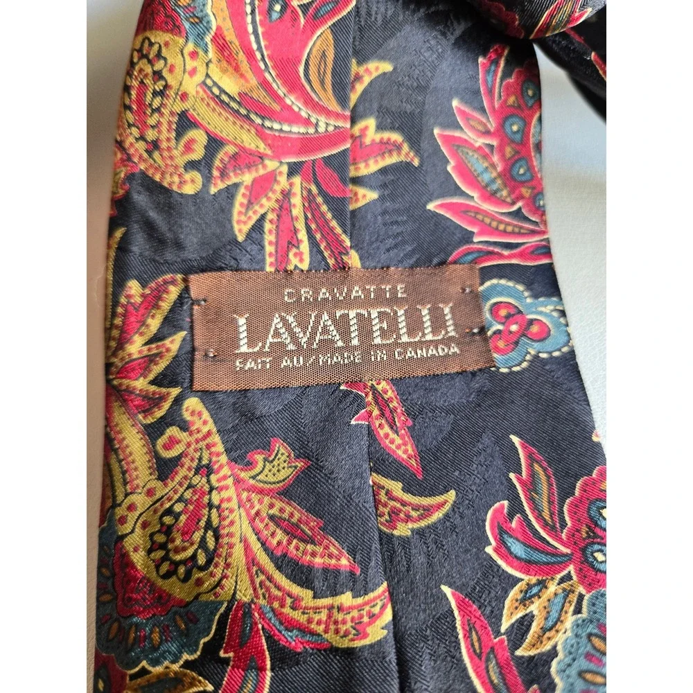 Cravatte Lavatelli Black Paisley Silk Necktie Retro Vintage Floral Dark Academia